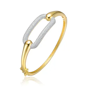 Sterling Silver 14k Yellow Gold Plated with Cubic Zirconia French Pave Geometric Link Bangle Bracelet