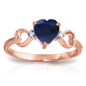 1.01 Carat 14K Solid Rose Gold Tri Heart Sapphire Diamond Ring