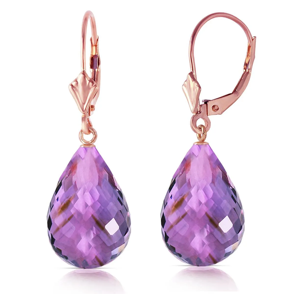 14 Carat 14K Solid Rose Gold Amethyst Briolette Swing Earrings