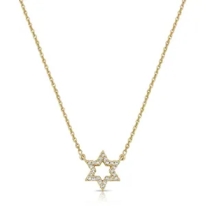 14k Gold 0.08Ct Diamond Star Of David Necklace with 24Diamonds available in White, Rose and Yellow Gold