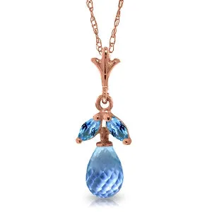 14K Solid Rose Gold Blue Topaz Necklace Gemstone Class Imperial