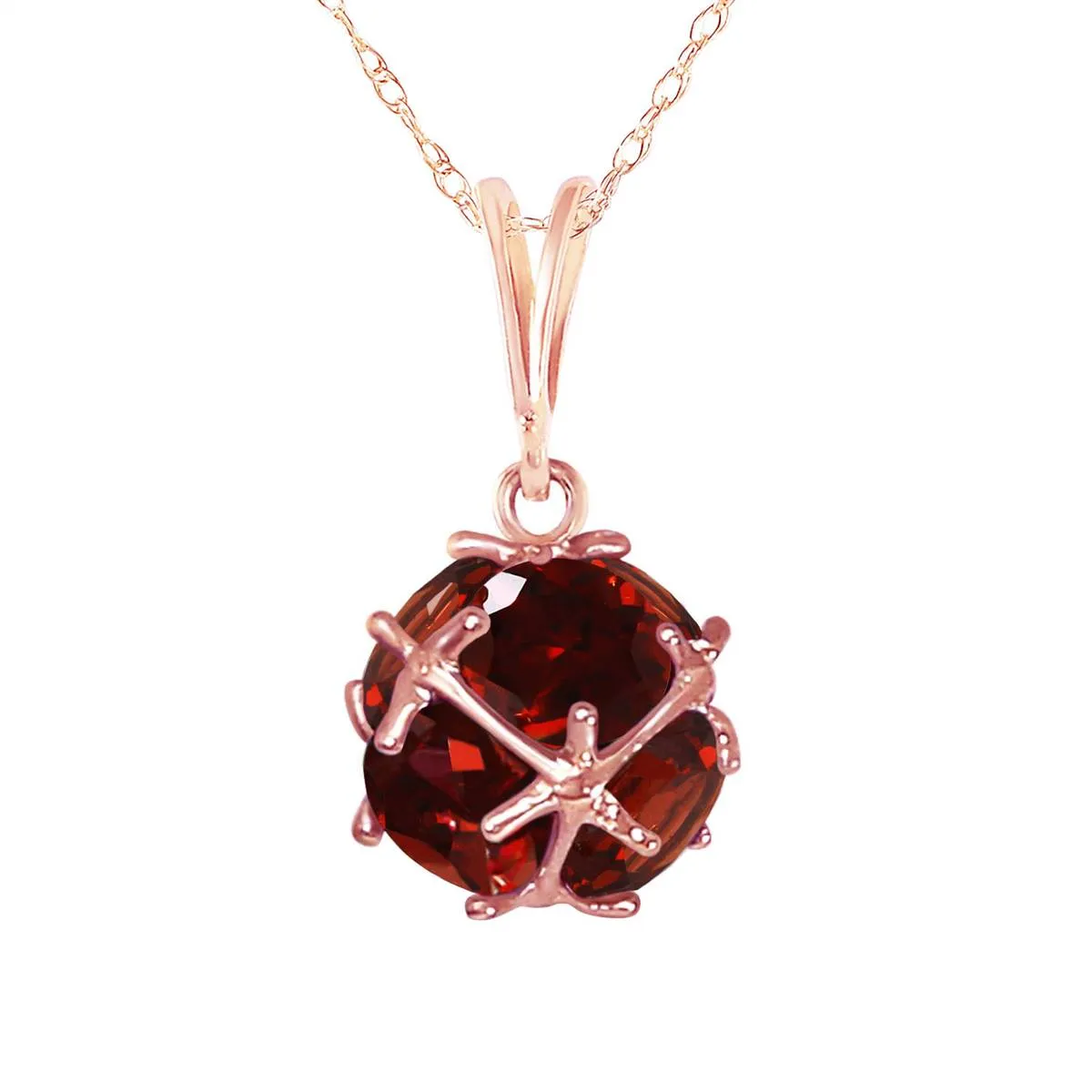 14K Solid Rose Gold Garnet Necklace Gemstone Genuine Royal