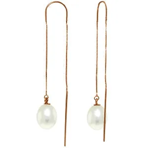 14K Solid Rose Gold Threaded Dangles Earrings Pearl Gemstone