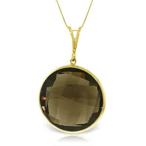 14K Solid Yellow Gold Checkerboard Cut Round Smoky Quartz Necklace