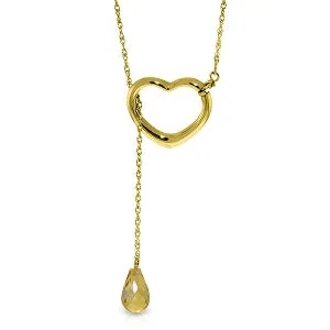 14K Solid Yellow Gold Heart Necklace w/ Drop Briolette Natural Citrine