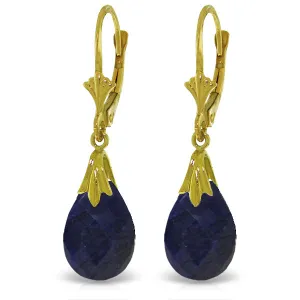 14K Solid Yellow Gold Leverback Earrings w/ Dyed Sapphires