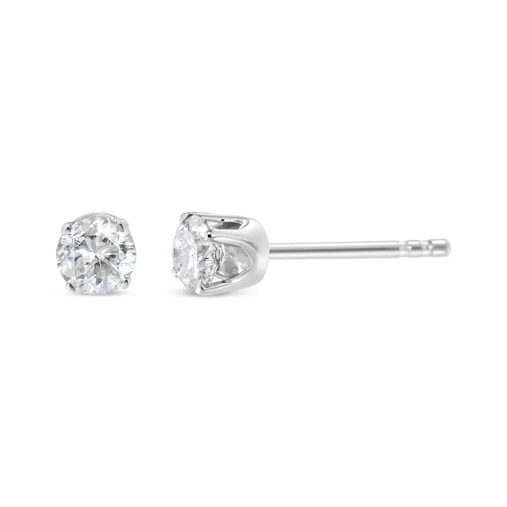 14K White Gold 1/6 Cttw Round Brilliant-Cut Diamond Classic 4-Prong Stud Earrings (L-M Color, I1-I2 Clarity)