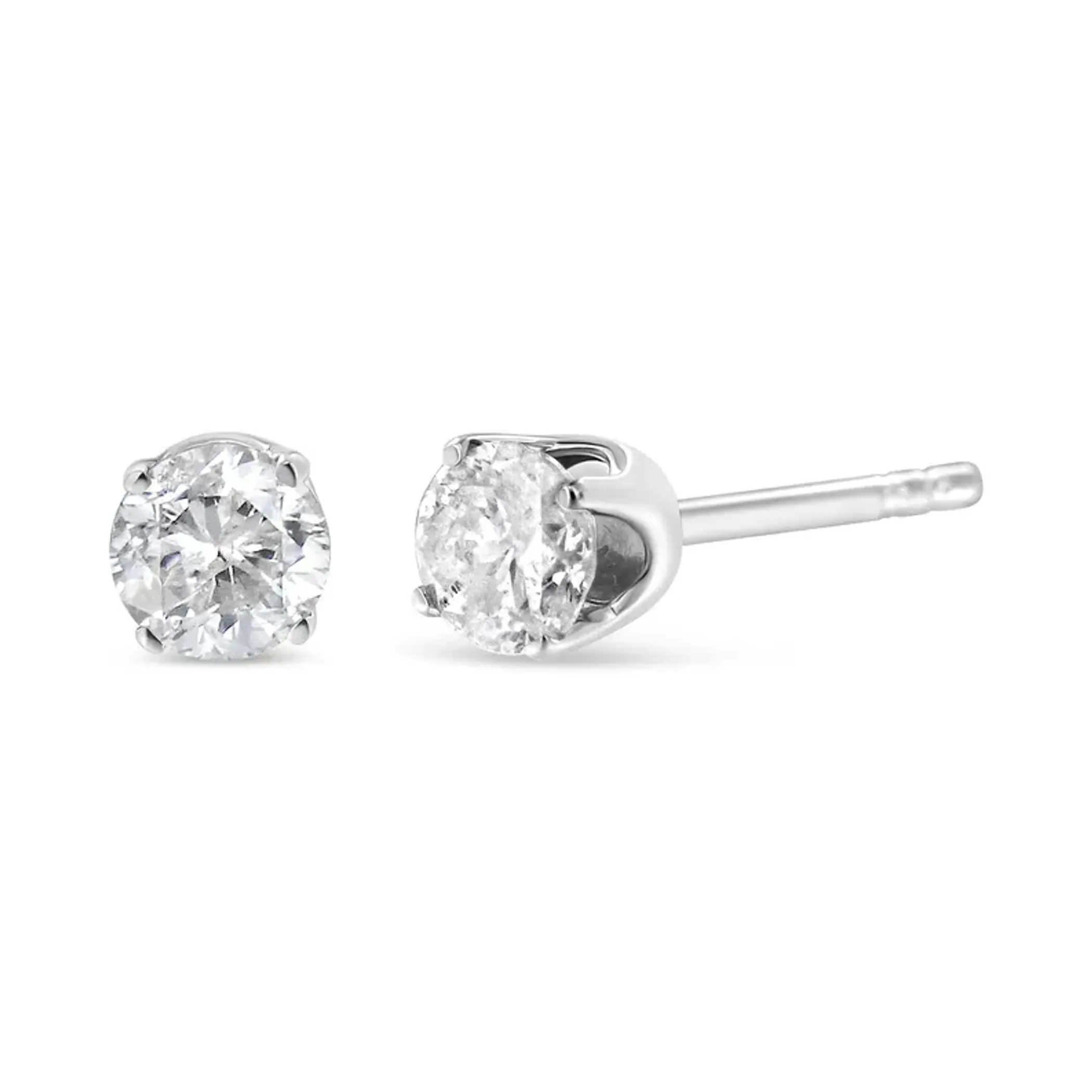 14K White Gold 1/6 Cttw Round Brilliant-Cut Diamond Classic 4-Prong Stud Earrings (L-M Color, I1-I2 Clarity)