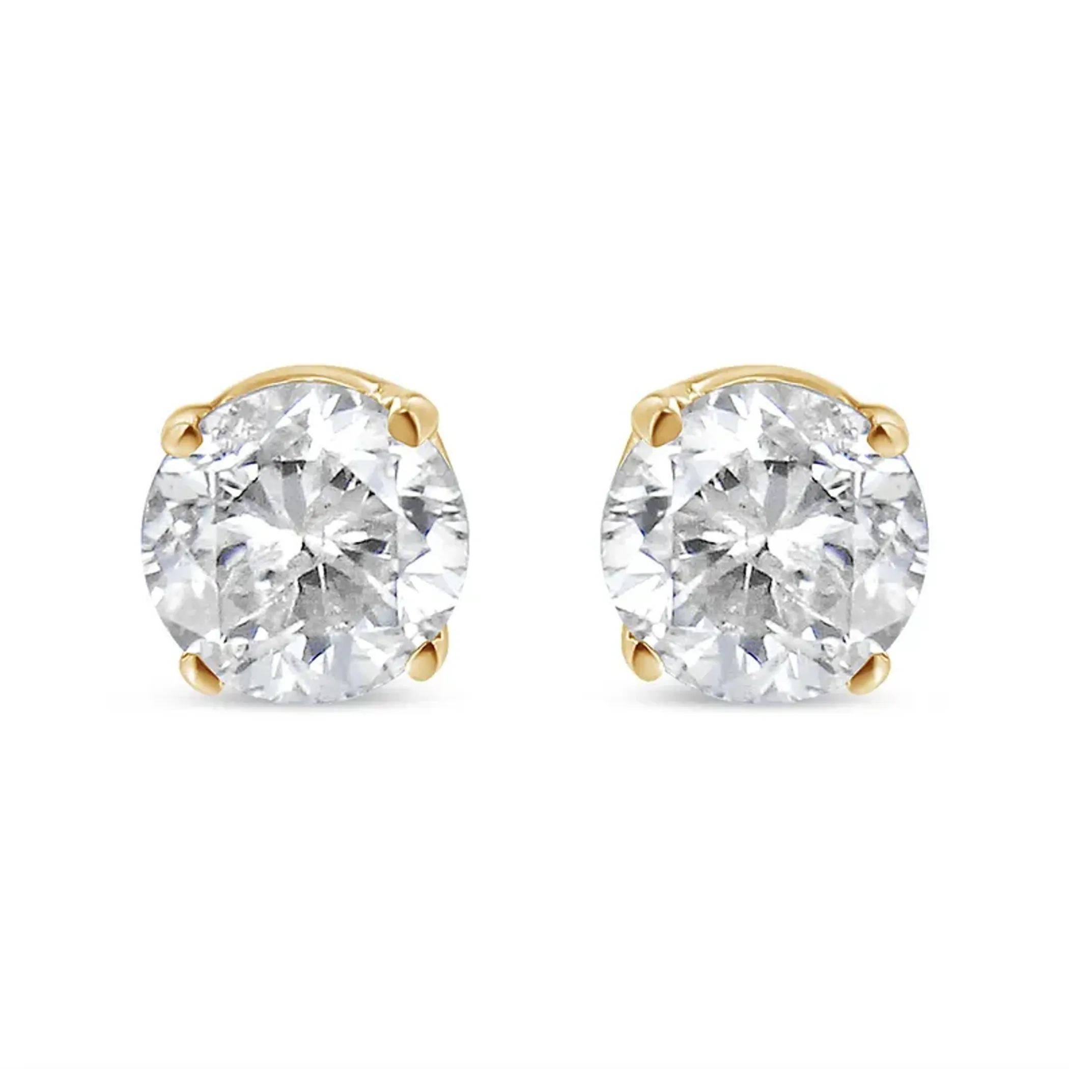 14K Yellow Gold 1/5 Cttw Round Brilliant-Cut Near Colorless Diamond Classic 4-Prong Stud Earrings (J-K Color, SI1-SI2 Clarity)