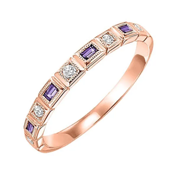 14Kt Rose Gold Diamond 1/12Ctw & Amethyst 1/7Ctw Ring