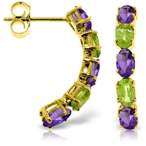 2.5 Carat 14K Solid Yellow Gold Earrings Natural Amethyst Peridot