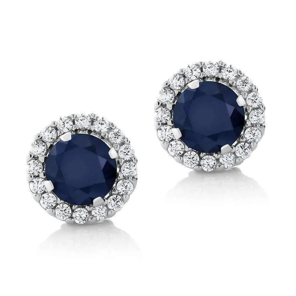 2CTW Genuine Sapphire 925 Sterling Silver Stud With Removable Halo Jacket IOBI Precious Gems Earrings