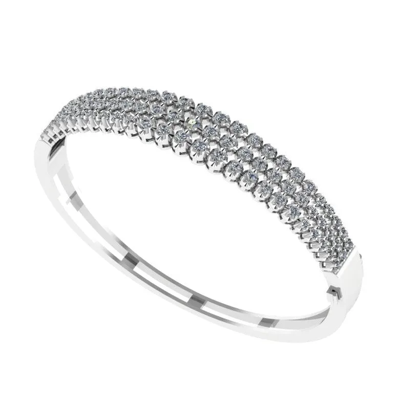 3 Row Diamond Bangle 14K White Gold