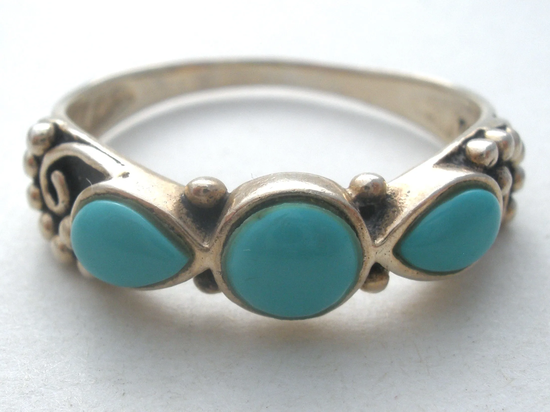 3 Stone Turquoise Ring Sterling Silver Size 8