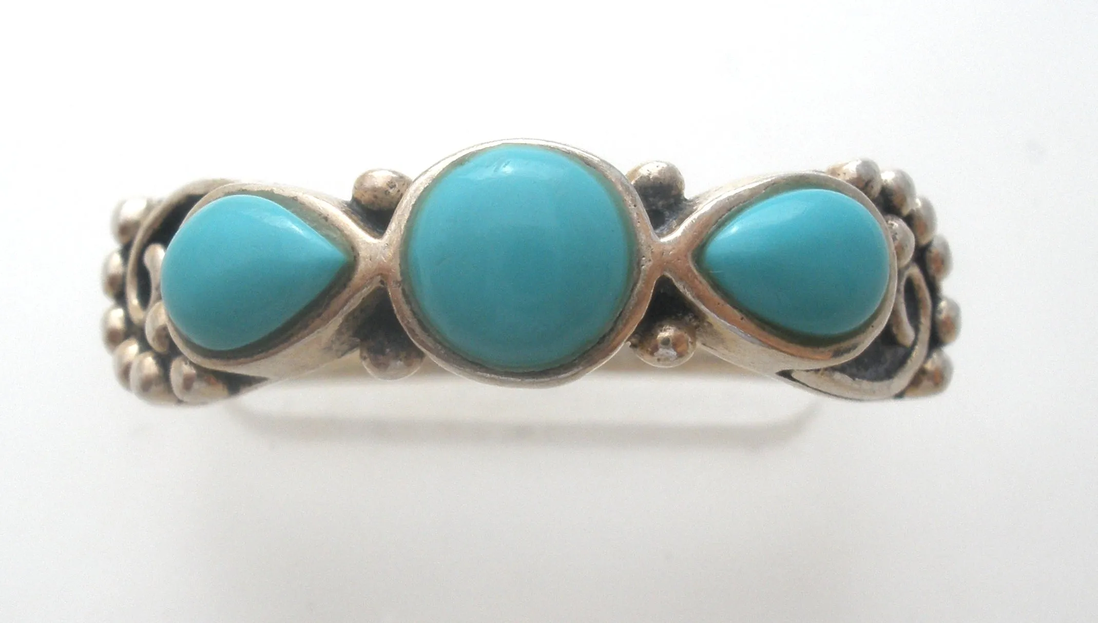 3 Stone Turquoise Ring Sterling Silver Size 8