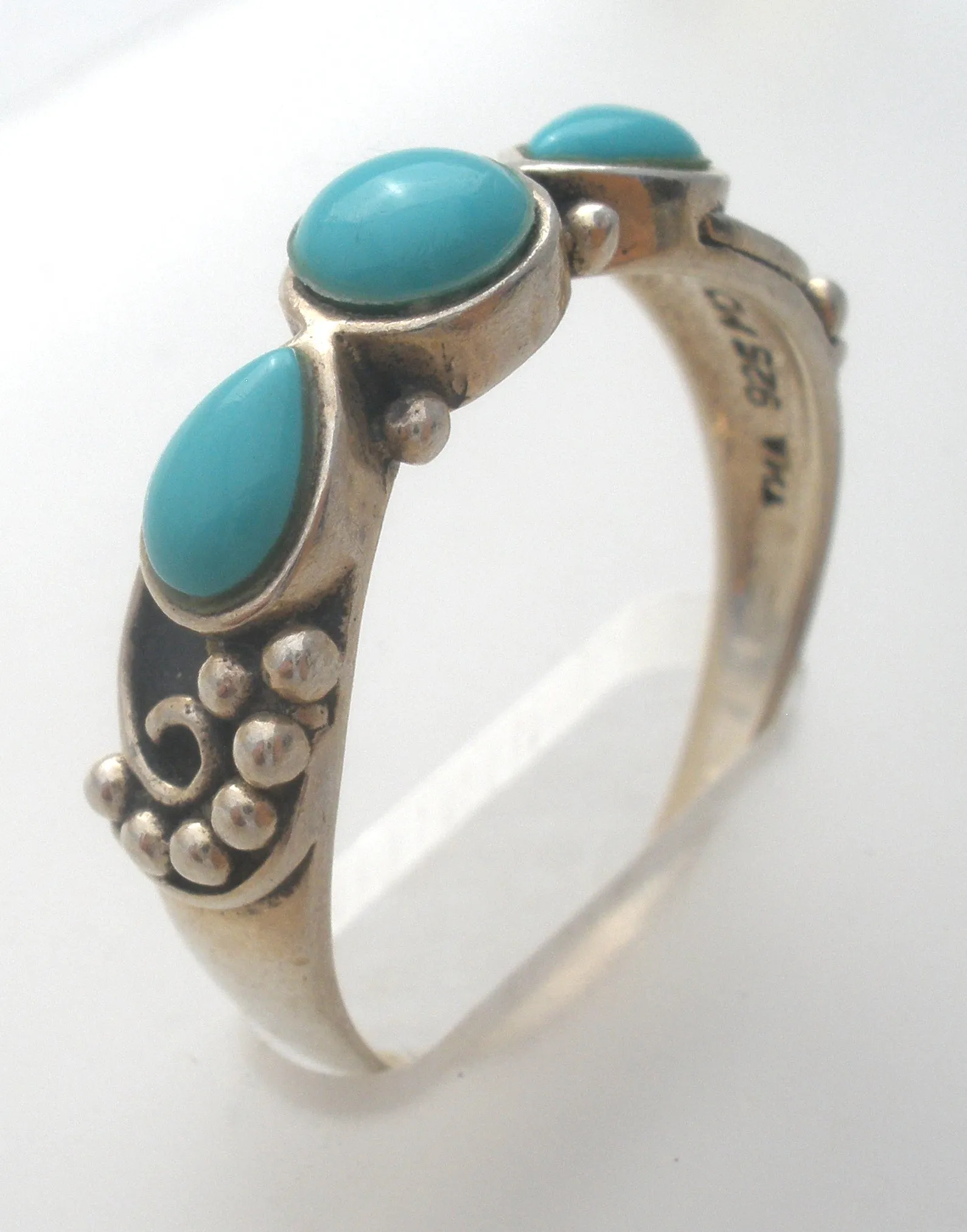 3 Stone Turquoise Ring Sterling Silver Size 8