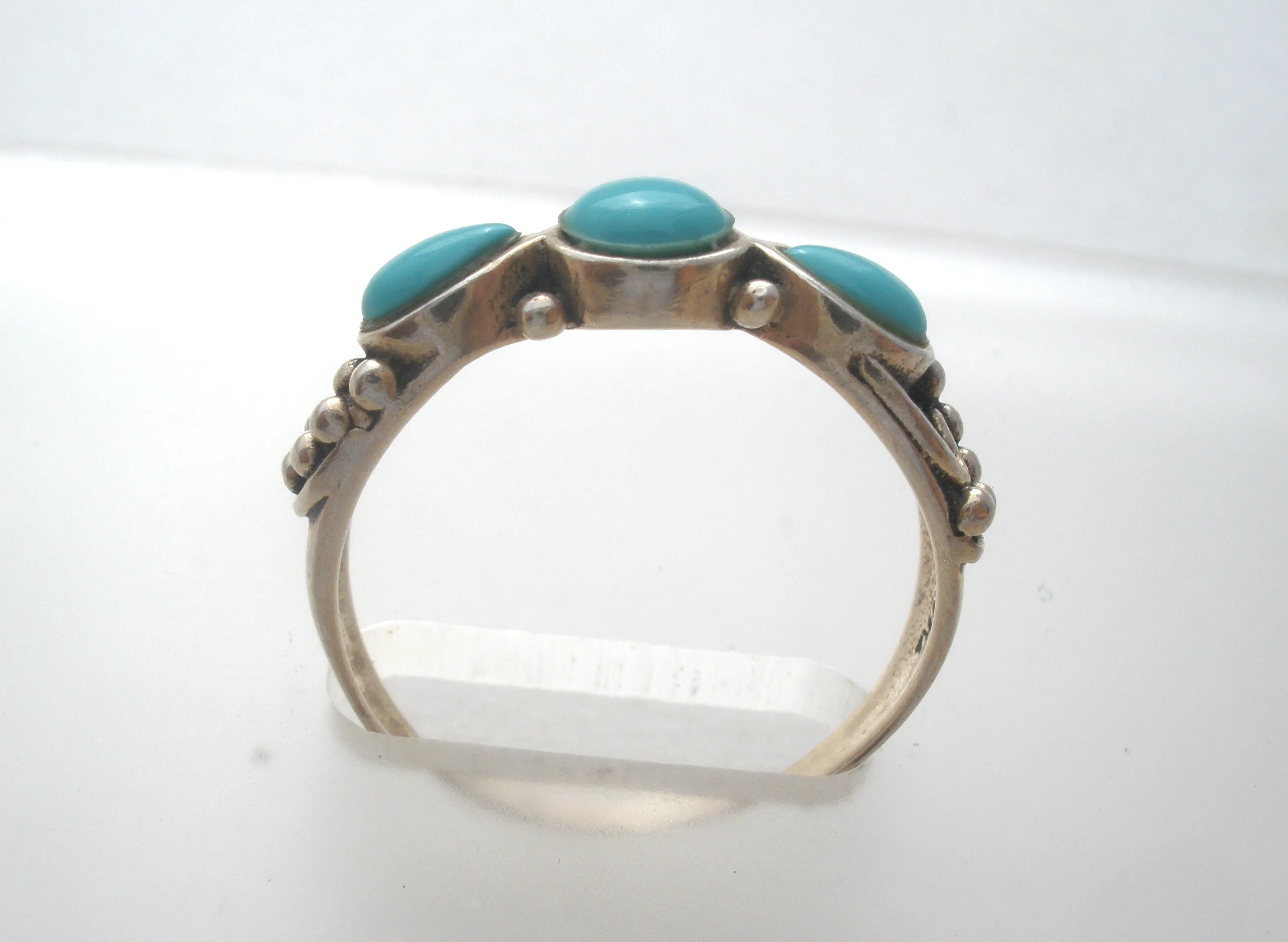 3 Stone Turquoise Ring Sterling Silver Size 8