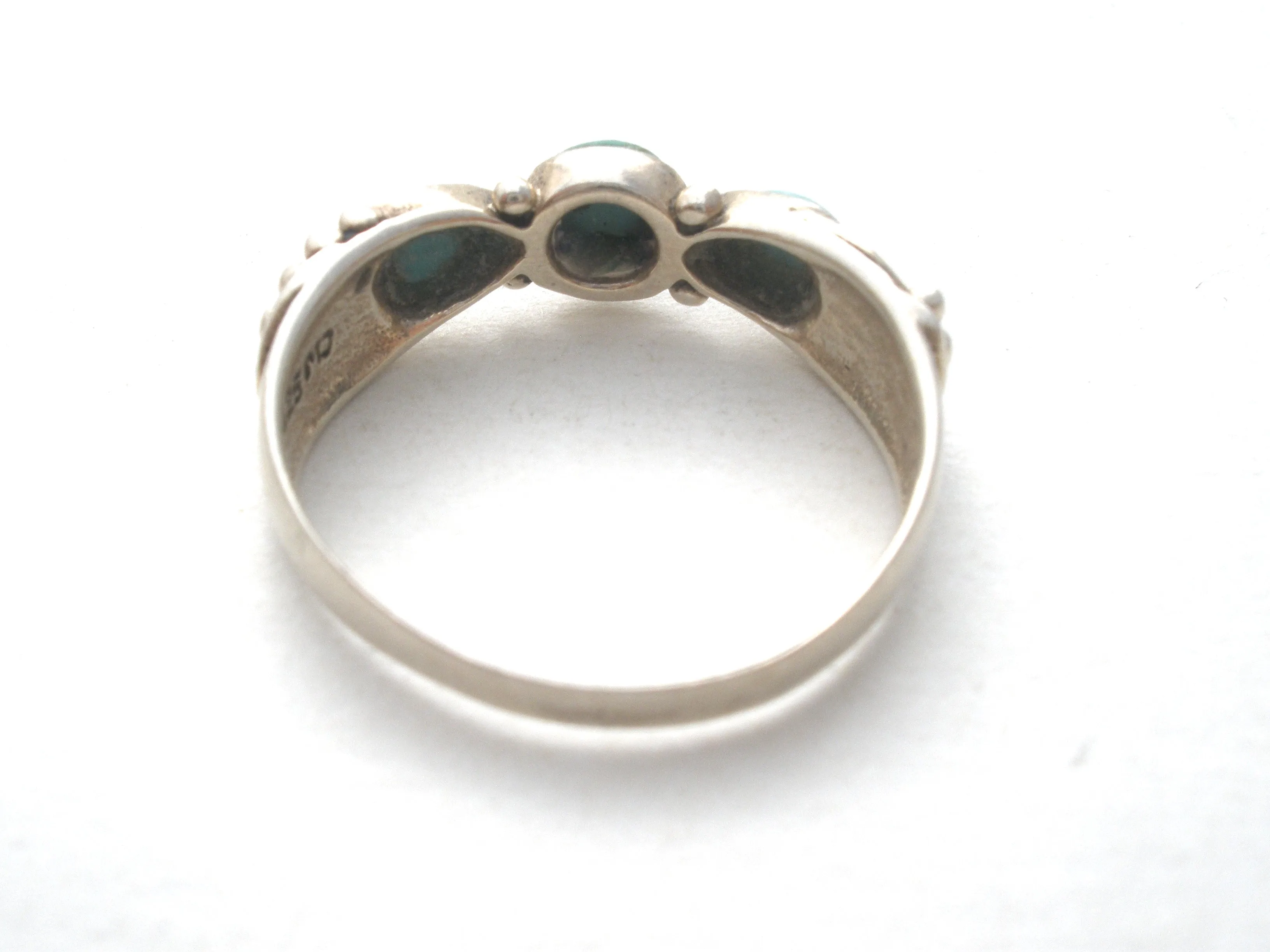 3 Stone Turquoise Ring Sterling Silver Size 8