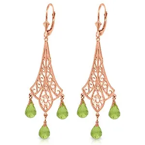 4.5 Carat 14K Solid Rose Gold Chandelier Earrings Briolette Peridot