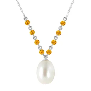 5 Carat 14K Solid White Gold Necklace Natural Citrine Pearl