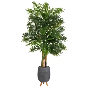 6’ Areca Palm Artificial Tree in Gray Planter with Stand (Real Touch)