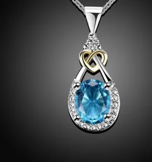 925 Sterling silver Jewelry Water Drop Necklace & Pendant Blue Stone CZ Engagement Wedding Necklace for Women