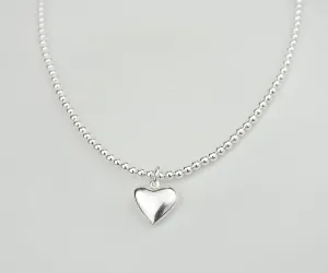 925 Sterling Silver Stretch No Clasp 3mm Heart Charm Necklace, Sterling Silver Necklace, Necklace