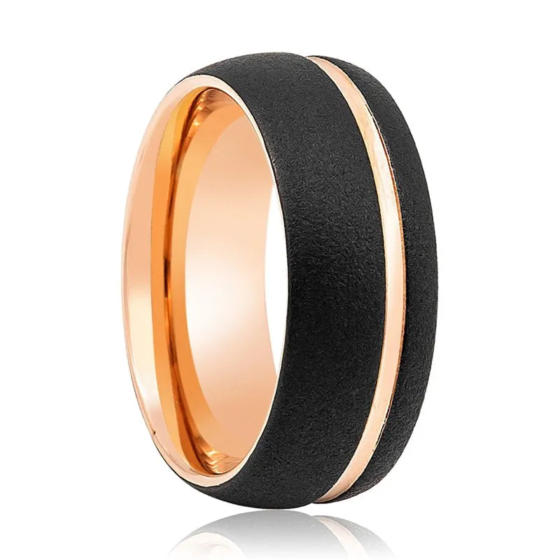 ARGENT | Rose Gold Tungsten Ring, Rose Gold Off-Center Groove, Domed