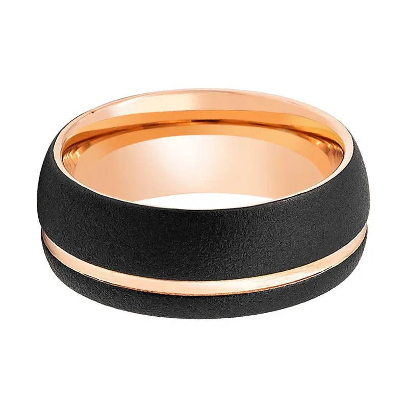 ARGENT | Rose Gold Tungsten Ring, Rose Gold Off-Center Groove, Domed