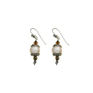 Artknots Sterling Silver Pearl Smokey Topaz Drop Earring