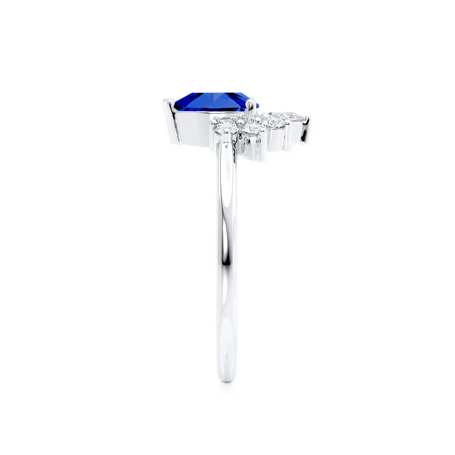 BALLET - Chatham® Pear Blue Sapphire & Diamond Half Halo Tiara Ring Platinum 950