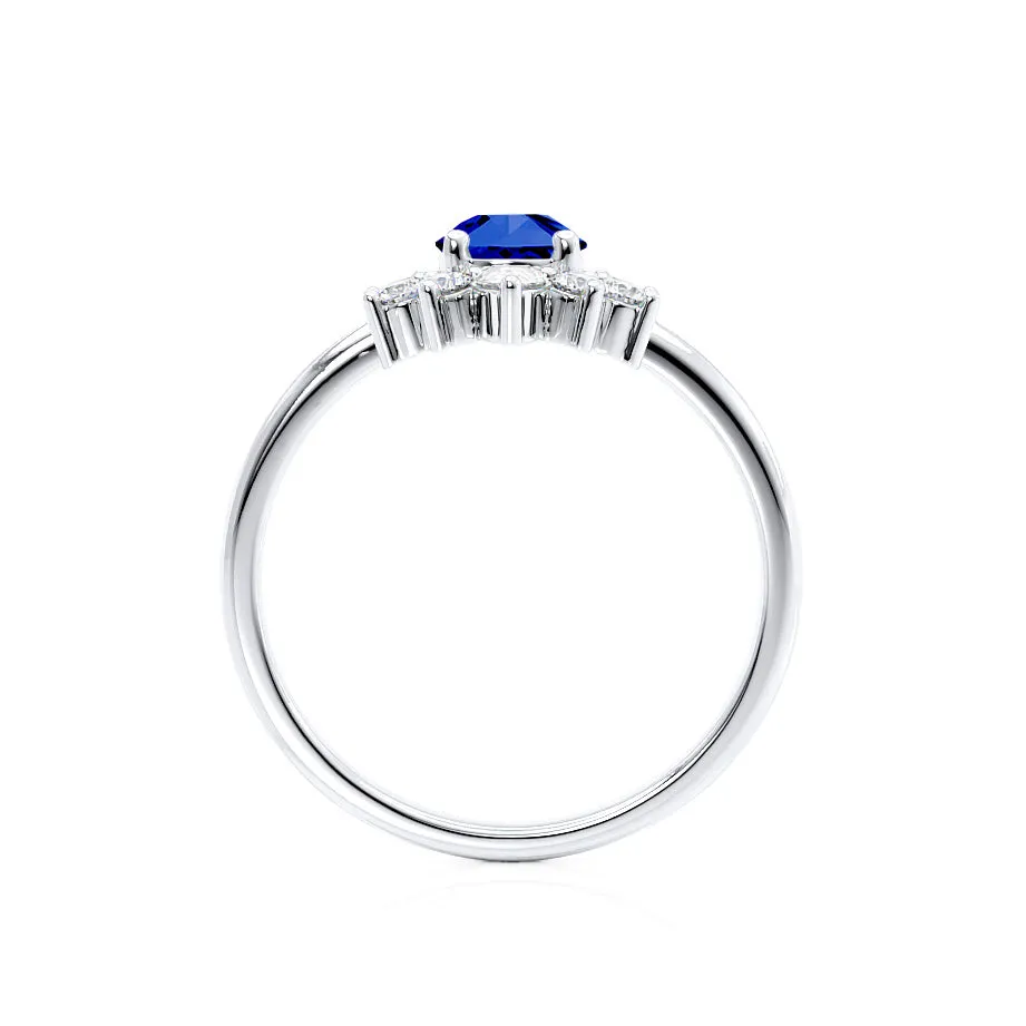 BALLET - Chatham® Pear Blue Sapphire & Diamond Half Halo Tiara Ring Platinum 950