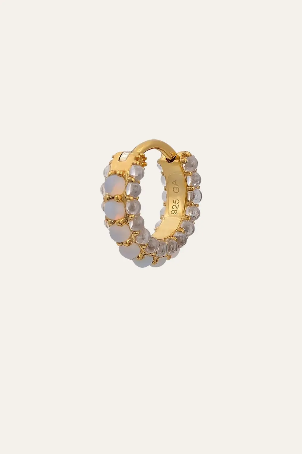 Barrel white cz & opal gold vermeil huggie