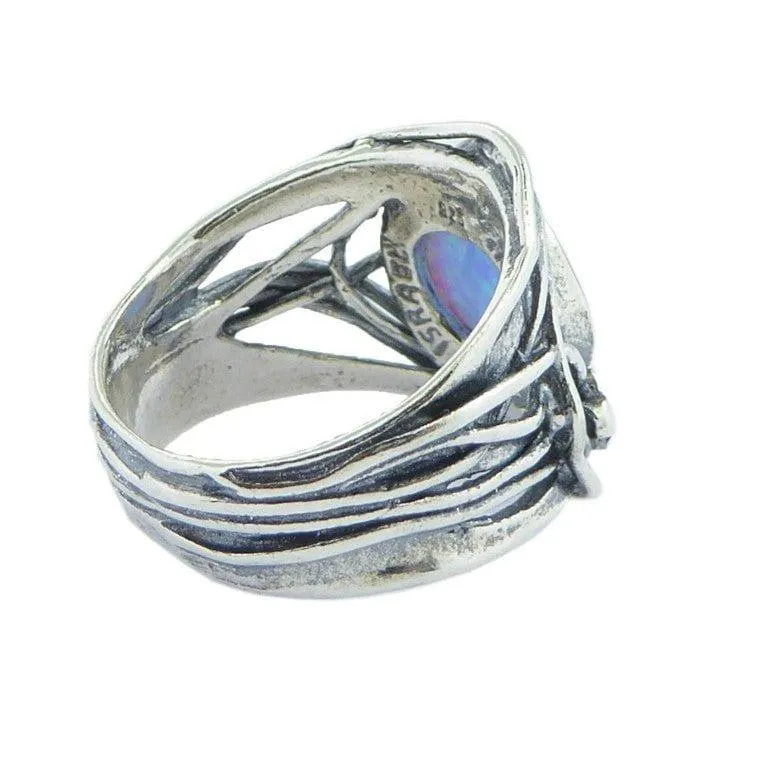 Bluenoemi sterling silver ring for woman. Israel ring. Set with a blue lab opal stone.