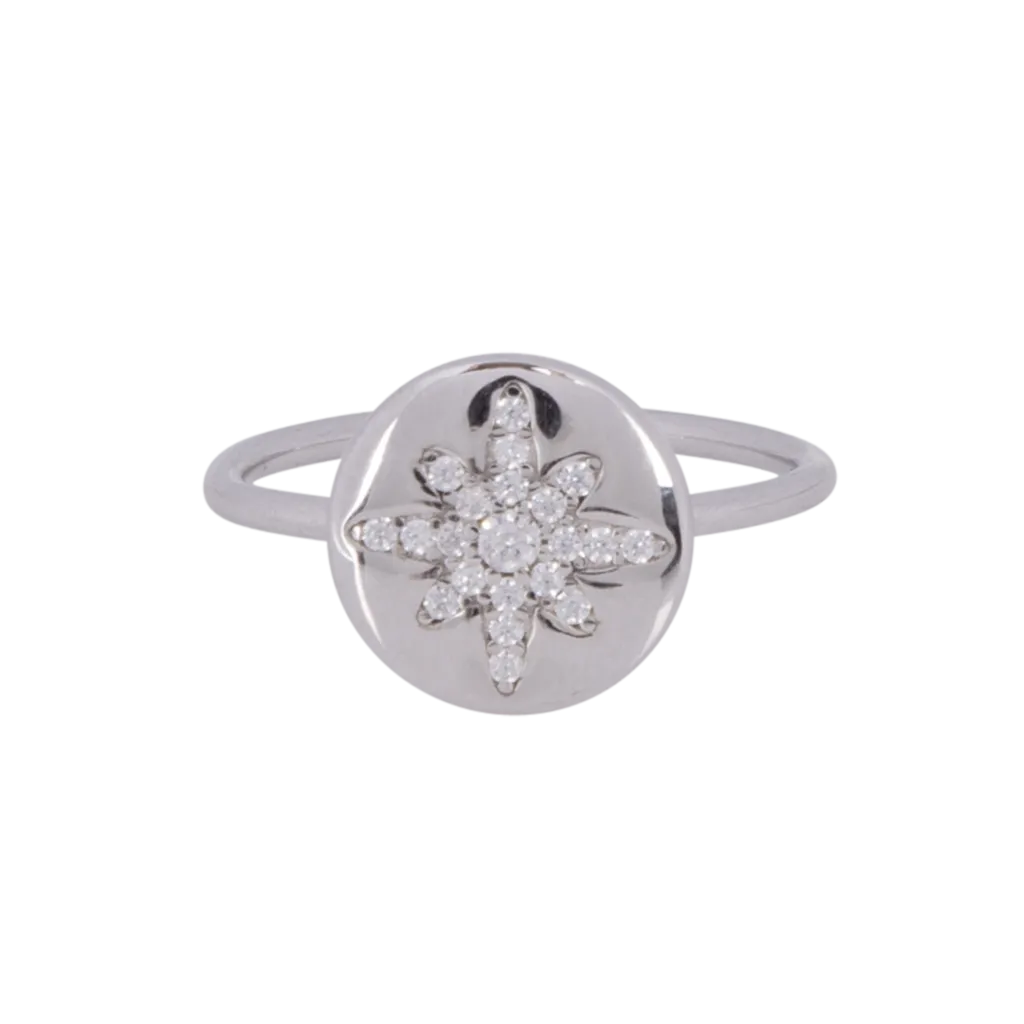 Boh Runga - Starburst Button Ring - Silver - Size O