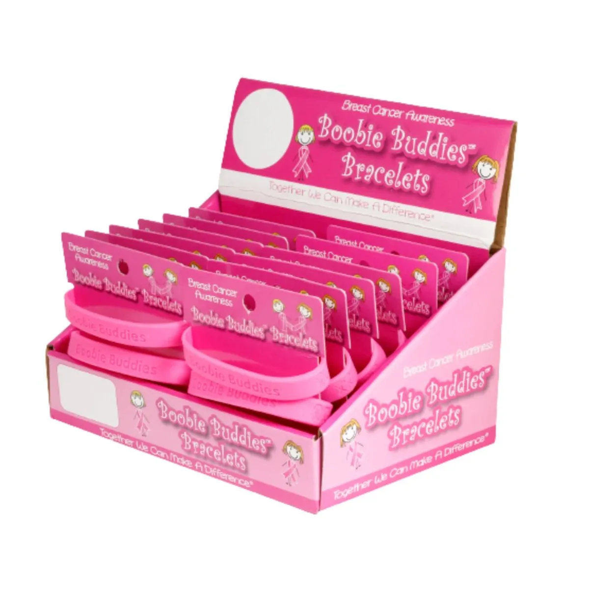 Boobie Buddies Breast Cancer Awareness Bracelet Counter Display (12 Cards)