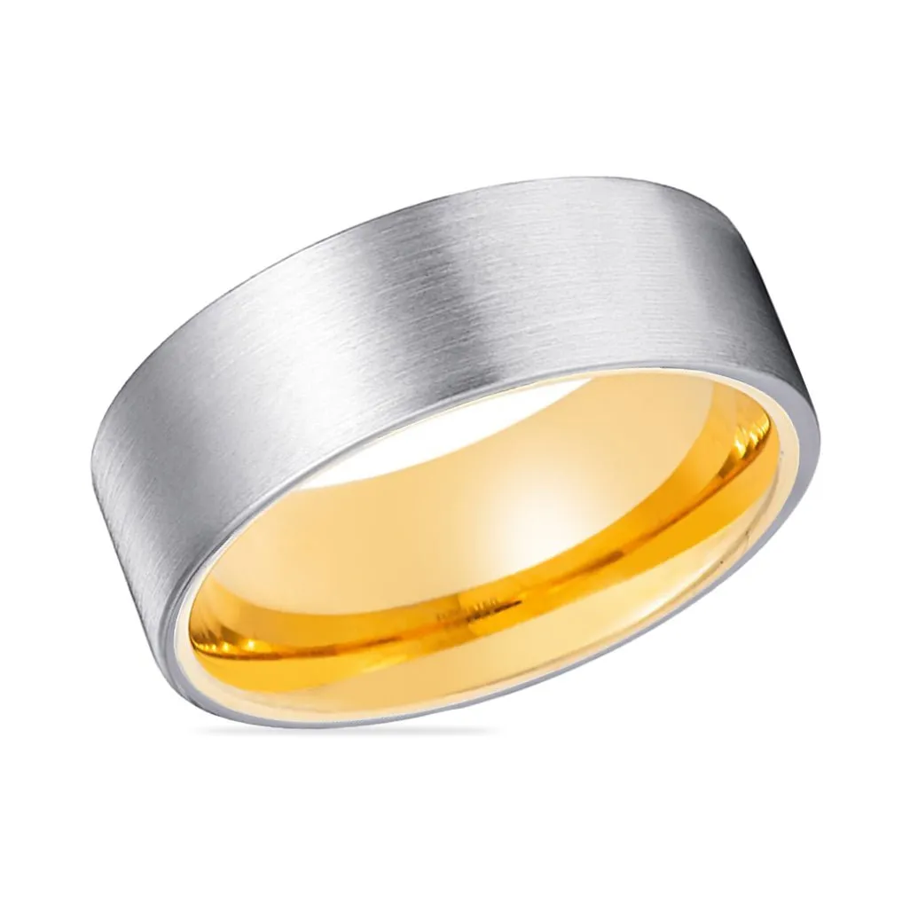 BUMBLE | Gold Ring, Silver Tungsten Ring, Brushed, Flat