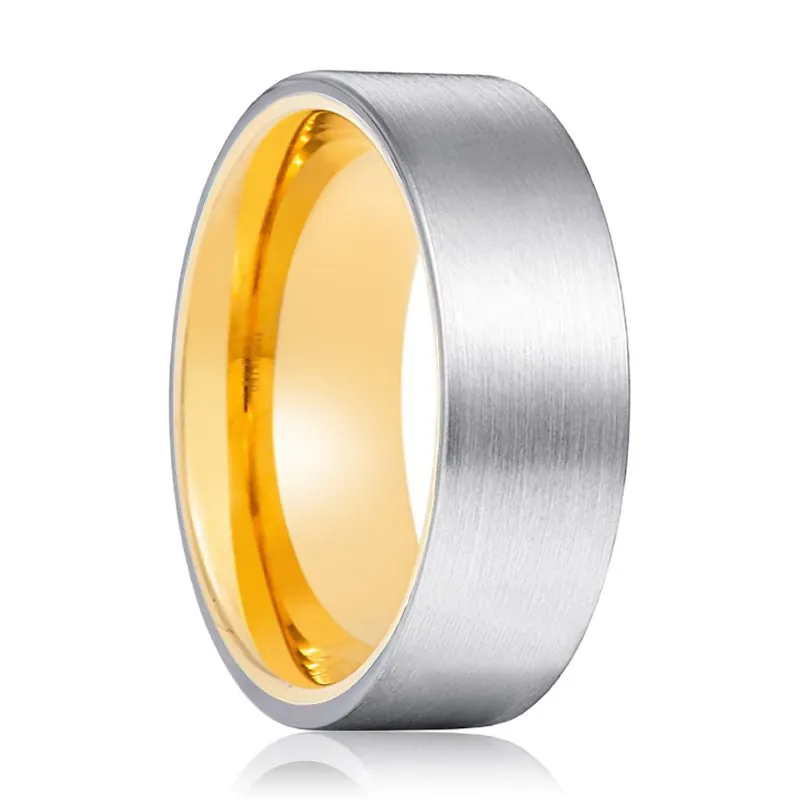 BUMBLE | Gold Ring, Silver Tungsten Ring, Brushed, Flat