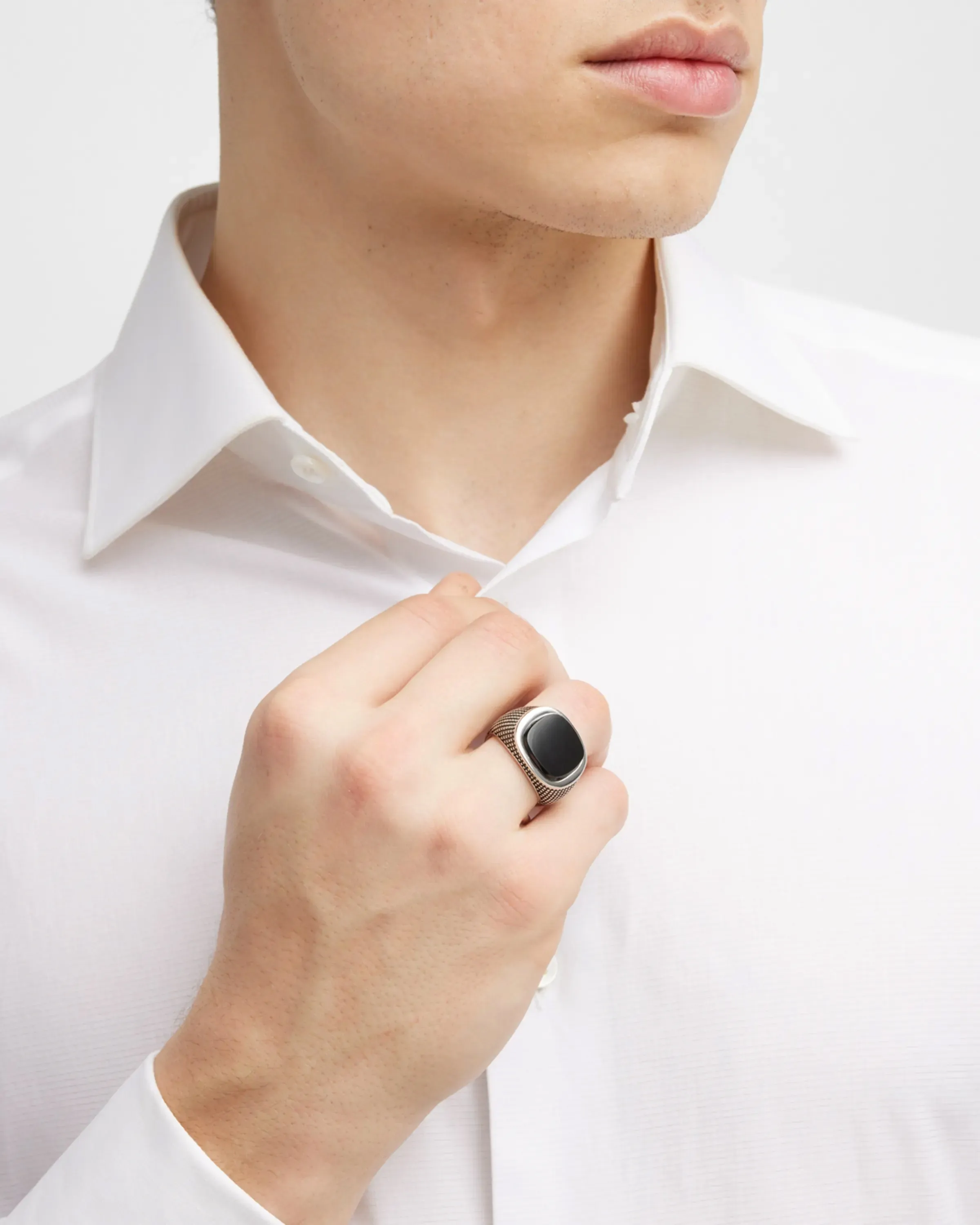 Cross Etched Black Onyx Sterling Silver Ring