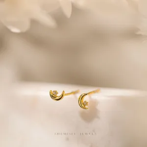 Dainty Moon and Star Studs Earrings, Unisex, Gold, Silver SHEMISLI SS637 Butterfly End, SS638 Screw Ball End (Type A) LR