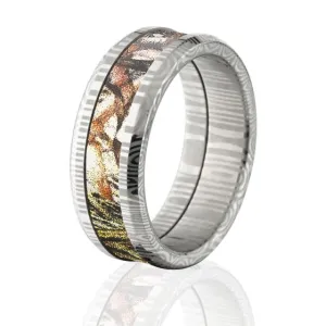 Damascus Steel Duck Blind Camo Ring, Duck Blind Camo Bands