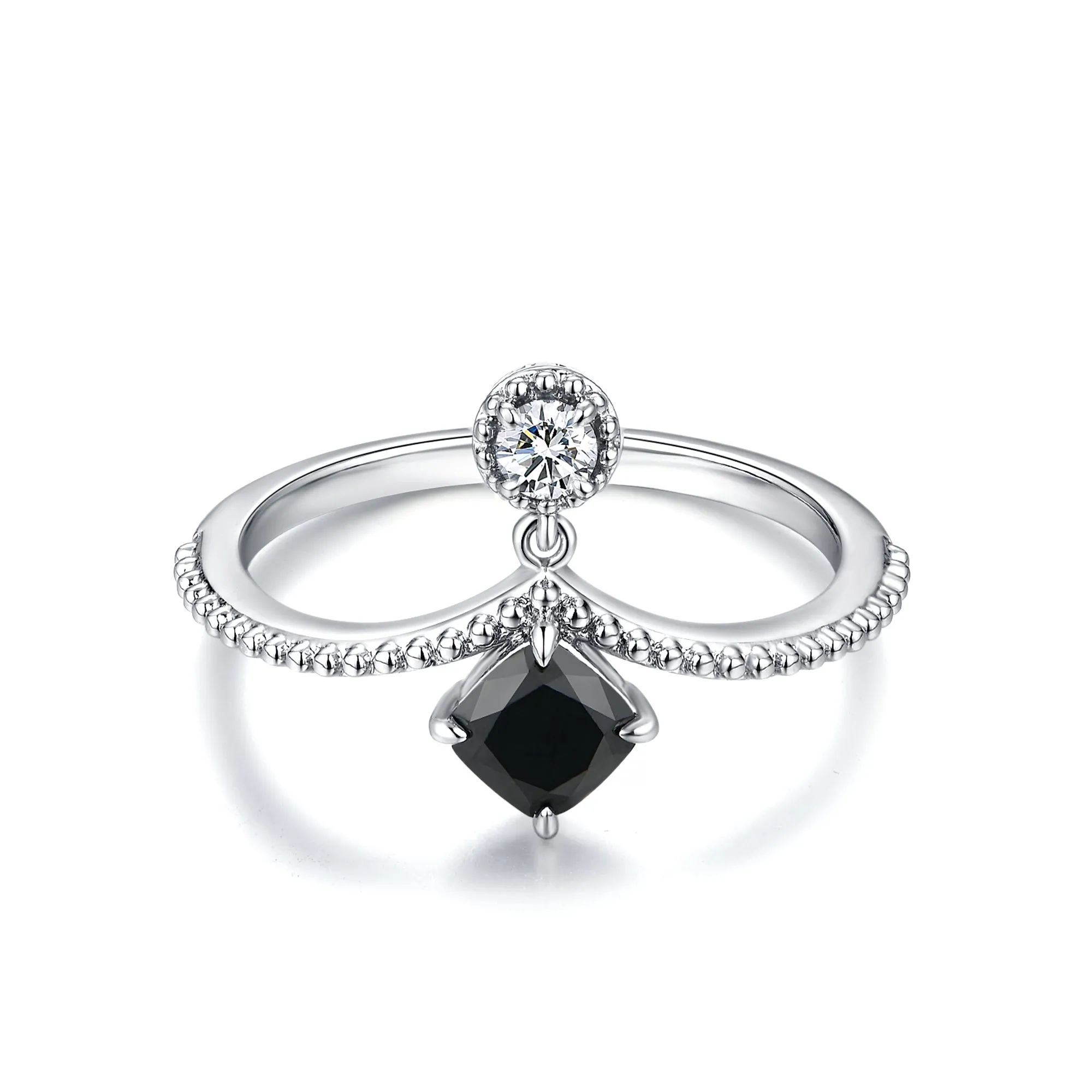 Dangling White and Black Diamond Ring