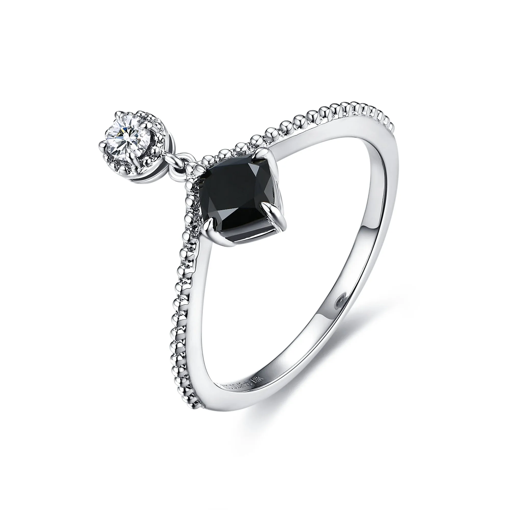 Dangling White and Black Diamond Ring