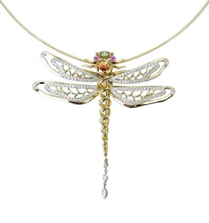 Dragonfly Platinum and Yellow Gold Diamond Brooch-Pendant