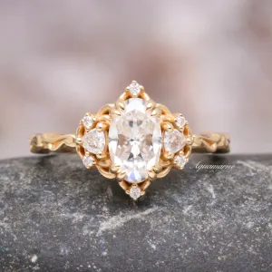 14K Solid Yellow Gold Esme Moissanite & Diamond Engagement Ring - Sparkling Gemstone Jewelry