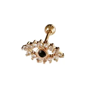 Evil Eye Crystal Barbell Earring - Rose Gold