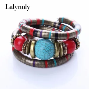 Fashion Bracelets Bangles For Women Tibetan Bracelets & Bangles Stone Inlay Roundness Bead Adjust Bangle B02291