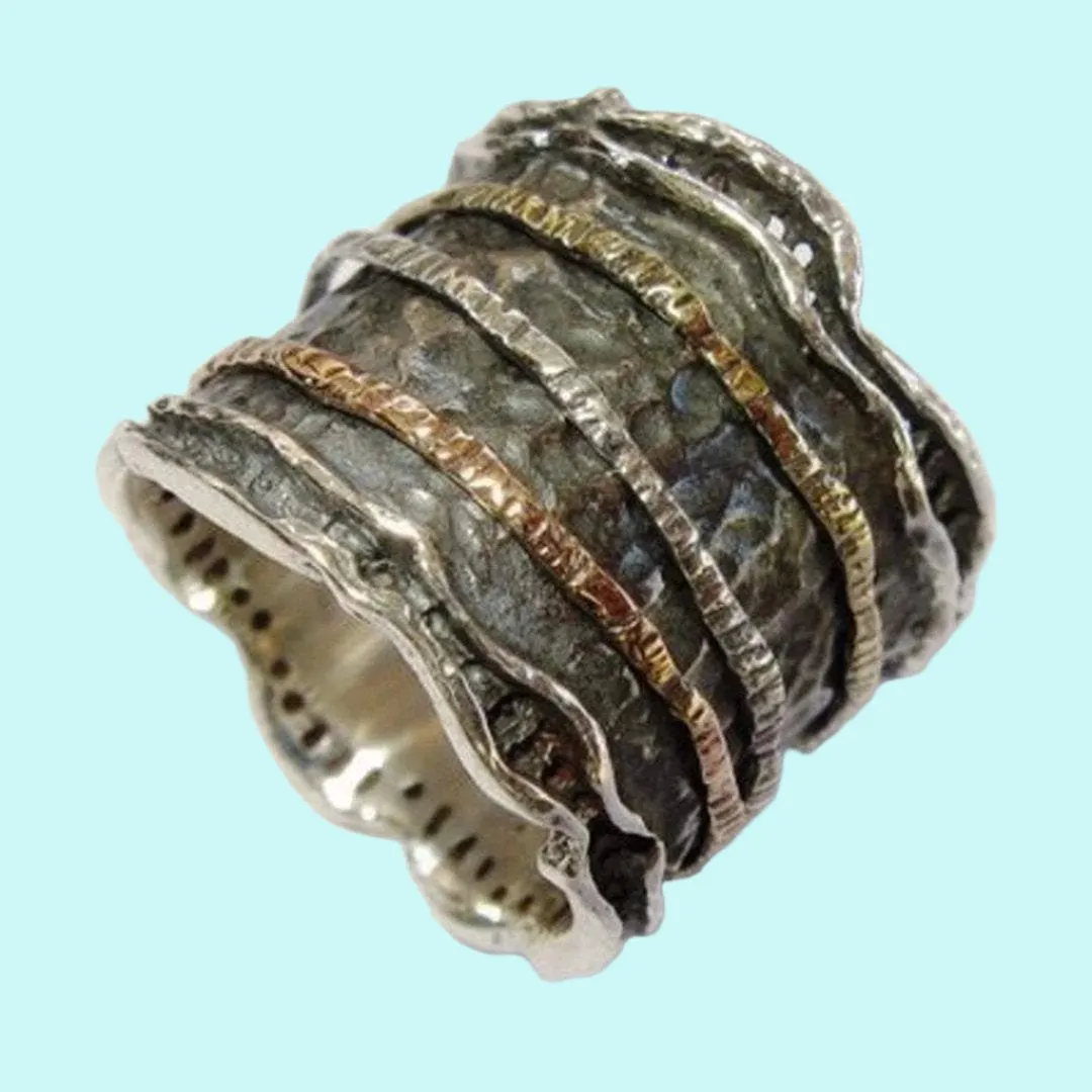 Fidget rings gold on silver. Ring for woman. Rings for man. Spinner rings silver gold designer jewelry Israeli Meditation rings