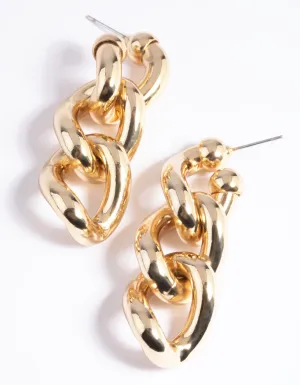 Gold Plated Brass Chunky Chain Drop Earrings