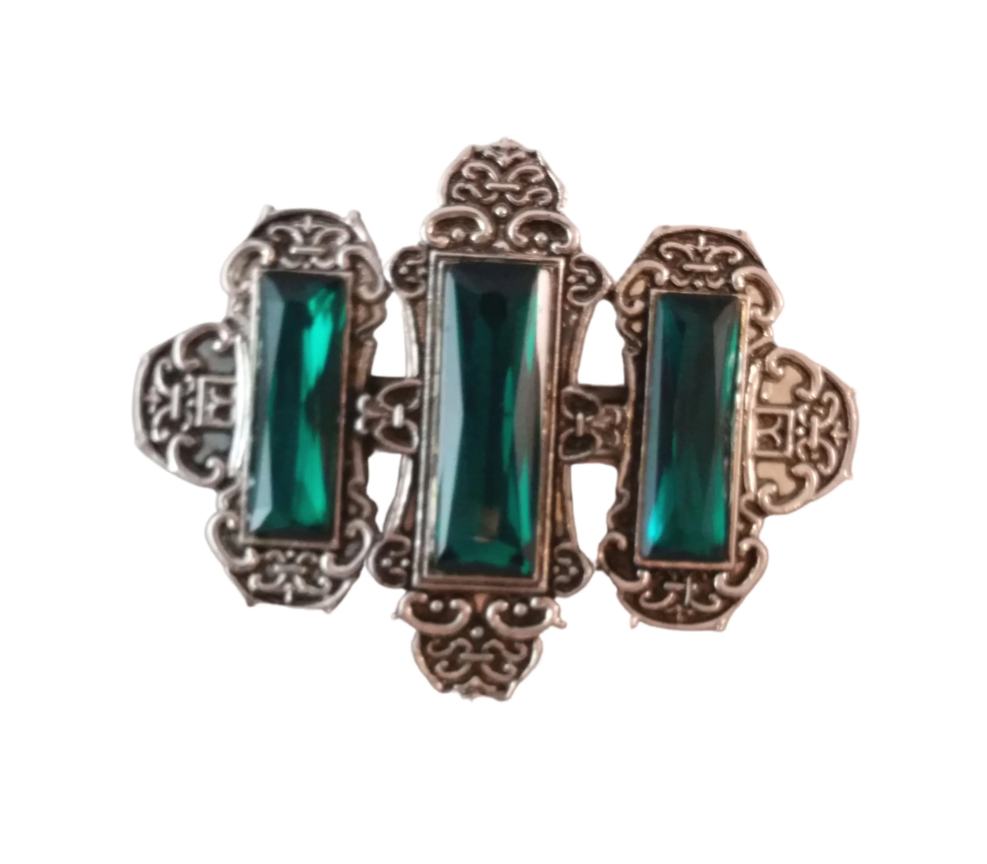 Gothic Barrette Silver Gemstone Green